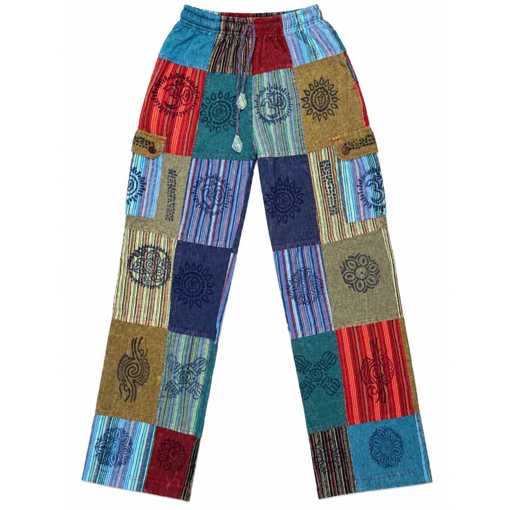Made in Nepal Patchwork Cargo Pants Medium Boho Hippie Festival Wide Leg